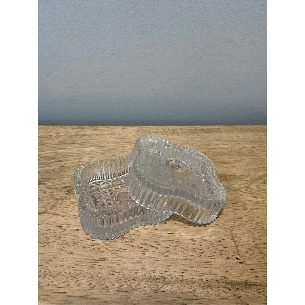 Vintage Borgonovo Pressed Glass Square Button & Cane Covered Trinket Dish